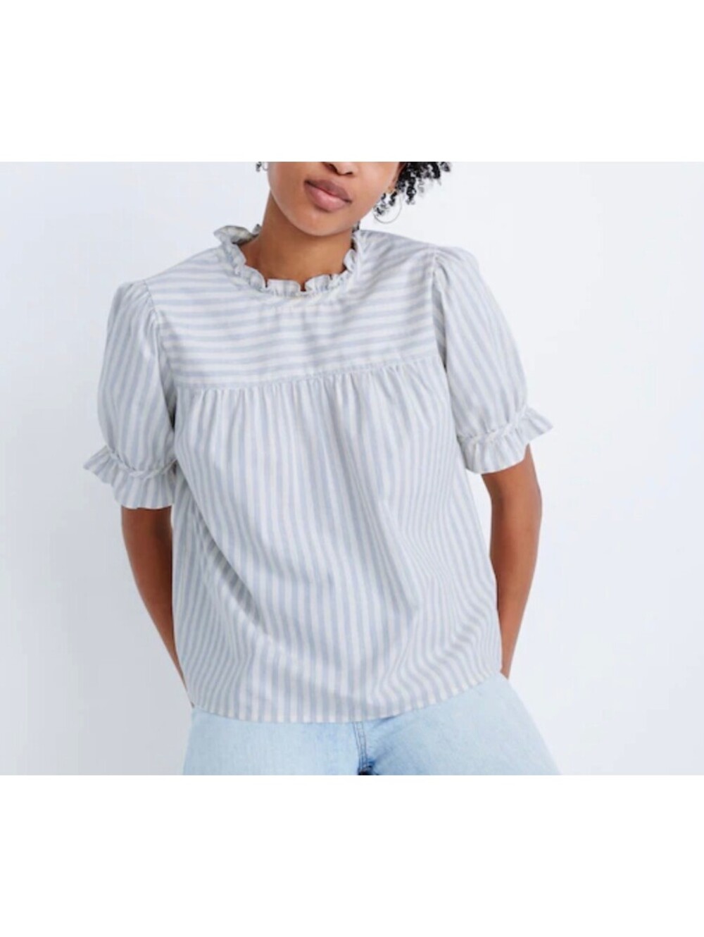 Madewell Multicolored Ruffle Neck Stripped Top - Women's XXS